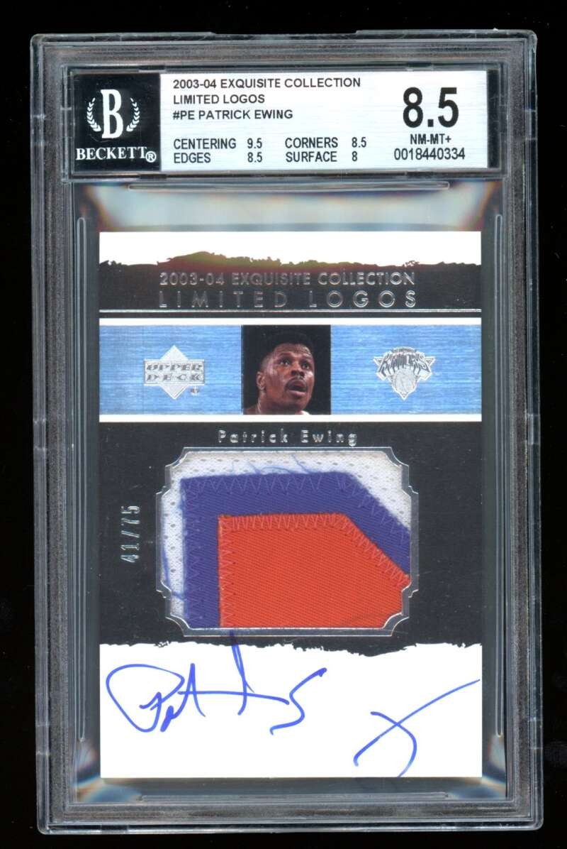 2003-04 UD Exquisite Patrick Ewing Limited Logos Patch Auto /75 BGS 8.5 WB1923