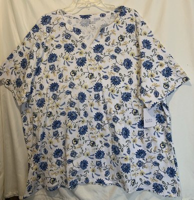 Croft & Barrow 3X Yellow Sunny Vine Knit Top, split neck, short elbow sleeve NWT