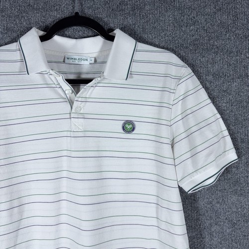 Wimbledon Shirt Mens Medium White Green Stripe Tennis Polo The Championships