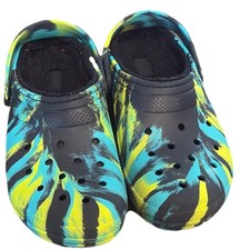 CROCS CLASSIC LINED MARBLED CLOGS Navy Tie Dye Multicolor Children sz. J5
