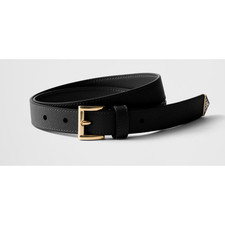 Prada Womens Black Saffiano Leather Triangle Plaque Belt