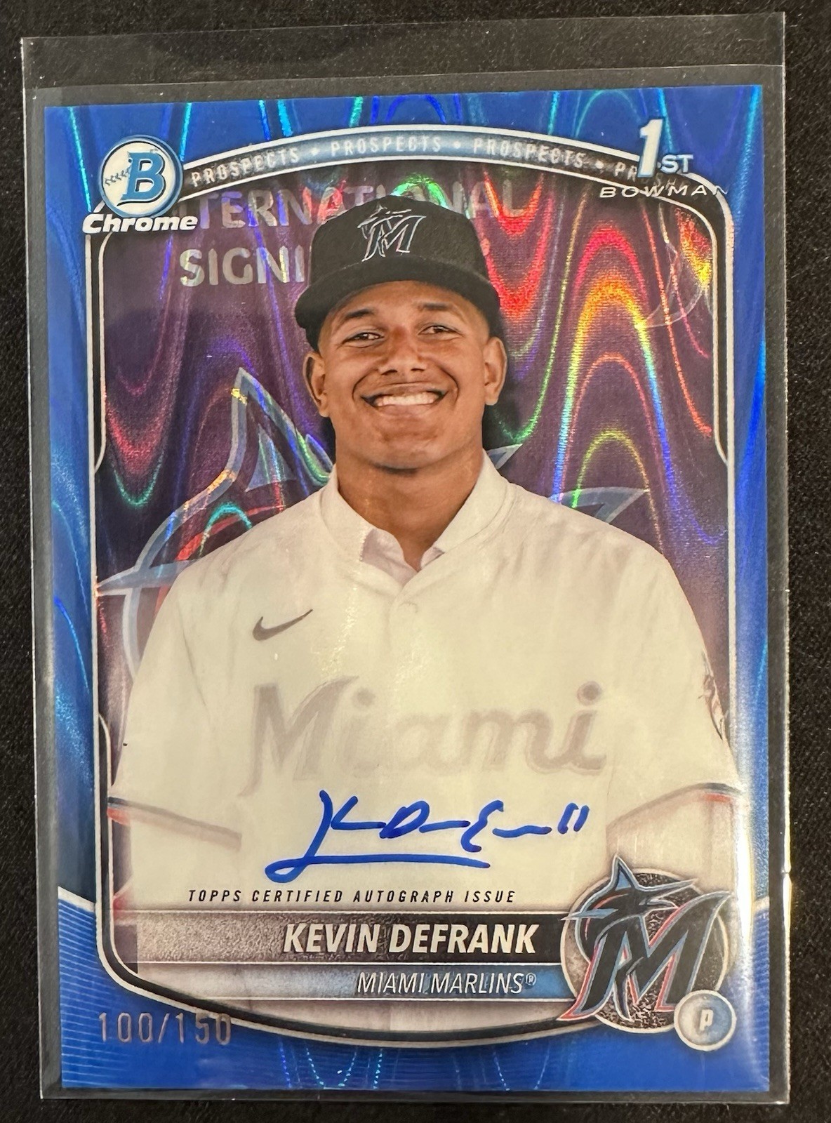 2025 Bowman Chrome Kevin DeFrank 1st Bowman Blue RayWave Autograph /150 #CPA-KD