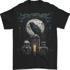 Camiseta Hombre Gothic Skull & Crow Negro Algodón 100% Cuello Redondo