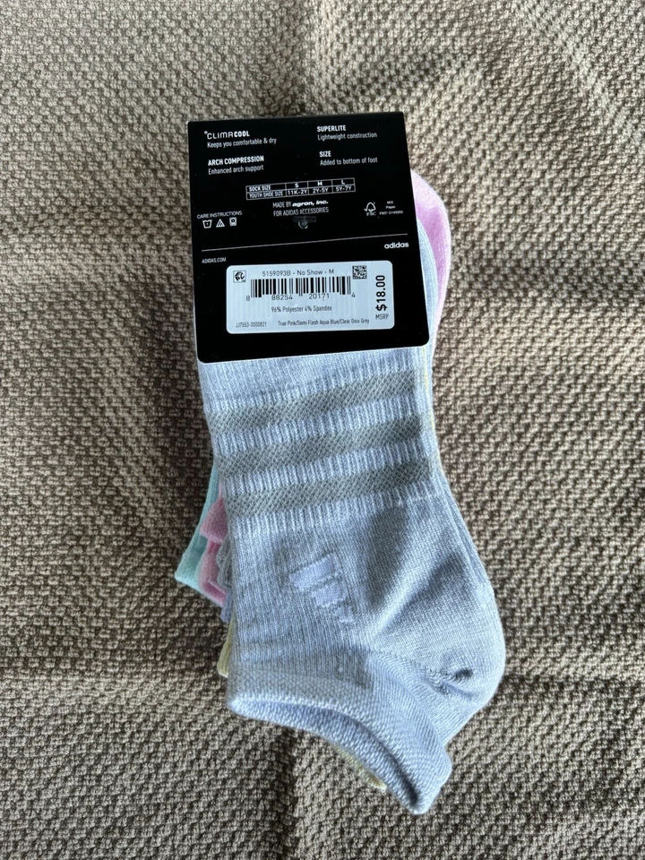 Adidas Calcetines de Compresión Arco Súper Ligeros Niñas No Show 2Y 5Y Colores Pastel Nuevos Foto 3 de 4