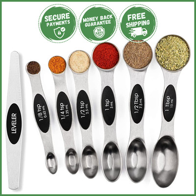 MAGNETIC MEASURING SPOONS SET Stainless Steel Double Sided Kitchen Baking Tool
