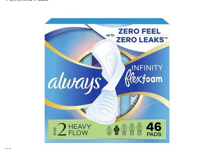 Always Infinity FlexFoam Pads Size 2 Heavy Womens Health 46ct Menstrual Pads