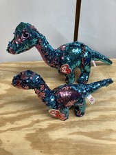2 Ty Tremor Flippables Dinosaur Beanie Baby One 6” Tall And One 9” Tall