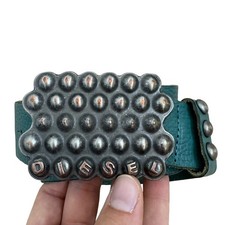Y2K Diesel Teal Blue Leather Studded Hippy Belt sz 95cm Made in Italy
