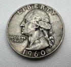 1960 Denver Mint USA Washington Quarter Dollar 90% Silver 25c Coin Mint D B01