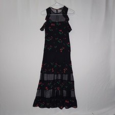 Express Y2K Maxi Tier Dress Women 2 Black Dark Floral Flutter Ruffle Romantic