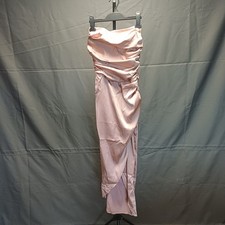 PrettyLittleThing Taupe Satin Strapless Bandeau Ruched Midiaxi Dress Size UK 4