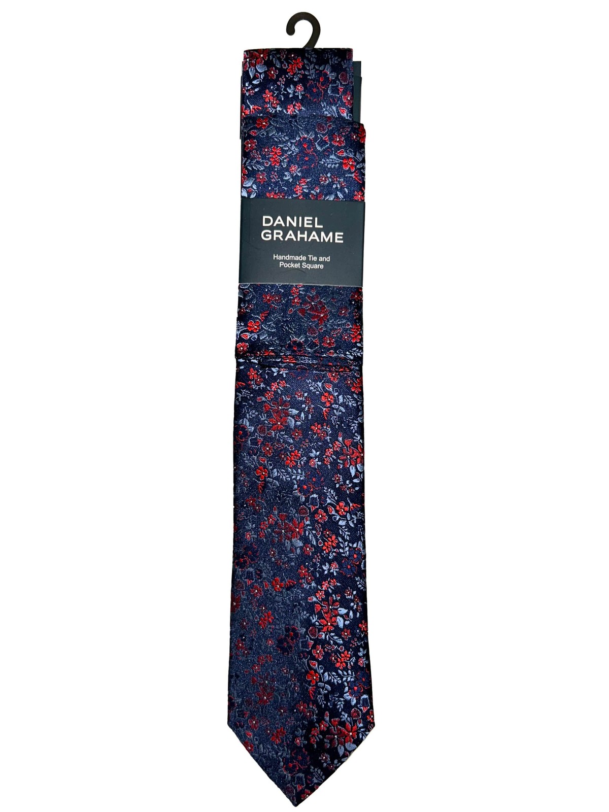 Daniel Grahame Tie & Pocket Square Set Navy/Red Floral