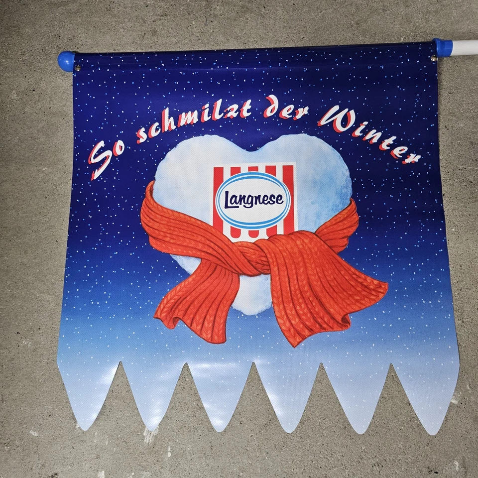 NOS Langnese Fahne Kunststoff Winter Eis Rar Vintage Flagge Werbung - Bild 2 von 4