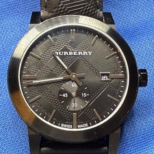 Burberry Men's Watch The City Black Print Leather Strap BU9906 Engraved 2/2/13
