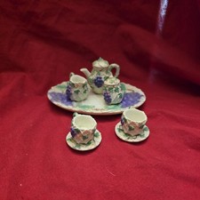Vintage 10 Piece Miniature Tea Set Grape  Floral Design