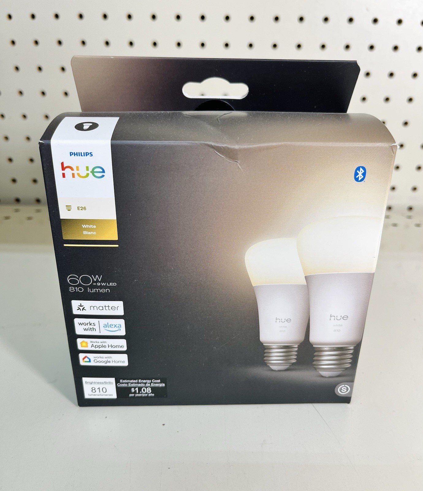 Philips Hue White A19/E26 LED Smart Bulb 810 Lumen 7.5W = 60W - 2 Pack