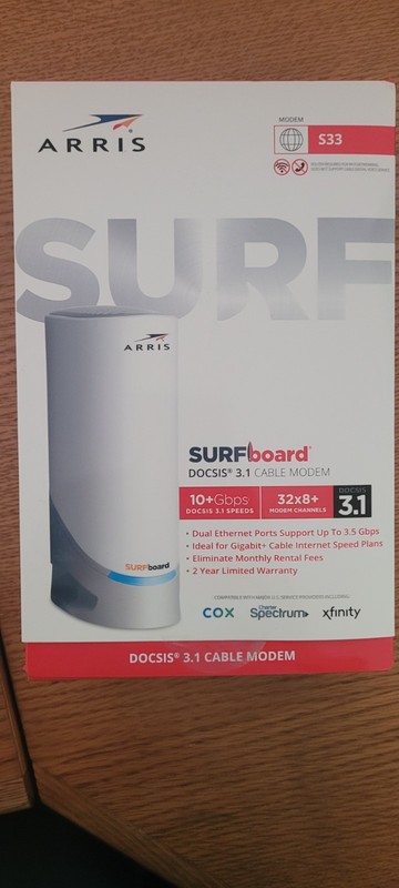 ARRIS SURFboard S33 DOCSIS 3.1 Cable Modem New in box