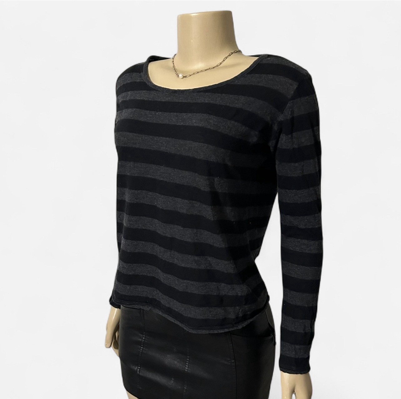Majestic Filatures Black & Charcoal Striped Cashmere Blend Long Sleeve Top