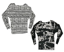 WOMENS BATWING OFF SHOULDER LONG SLEEVE T-SHIRT MINI PRINTED BAGGY TOP 14-22