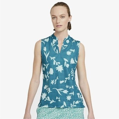 Nike Dry Fit Teal Floral Breathable Sleeveless Golf Performance Polo Size XXL