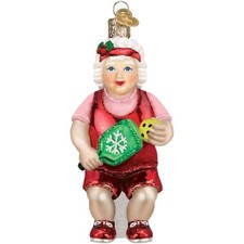 Old World Christmas Glass Ornament, Pickleball Mrs. Claus (With OWC Gift Box)