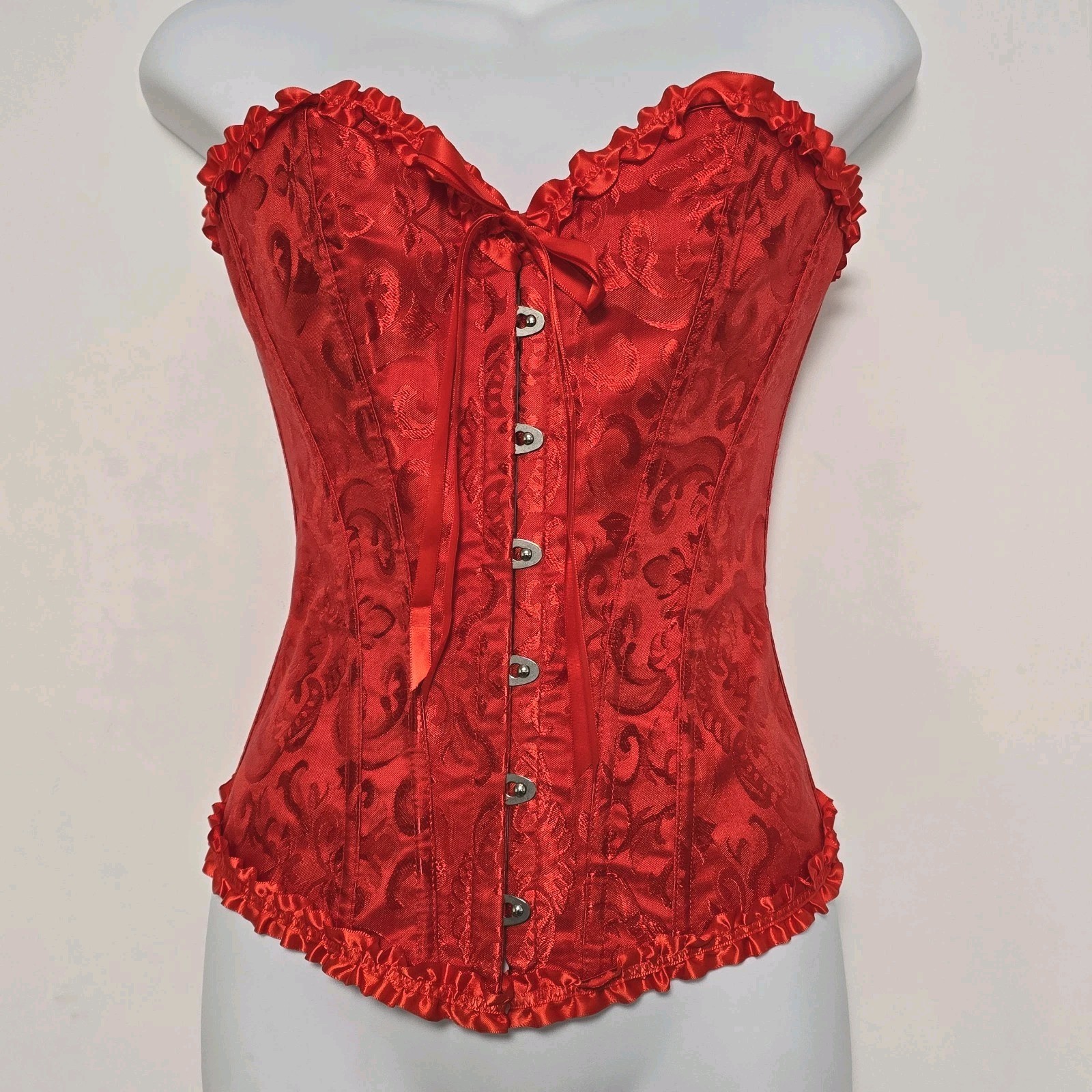 Lace Up Corset Boning Sweatheart Neckline Satin Finish Red Size S