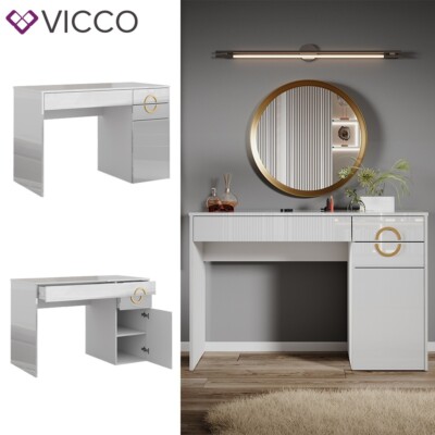 Schminktisch Adela Weiß Hochglanz, 115 x 76,4 cm, Frisiertisch, Schubladen Vicco