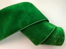 Emerald Green Velvet and Satin Ribbon, 4 Inches Wide, Wired Edge, 3 YARDS