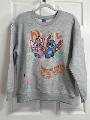 Disney Stitch & Angel Grey Sweatshirt - You re My Fav , Junior Girls 11-13 Large