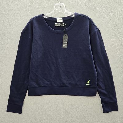 Kangol Women Sweatshirt M Blue Logo Embroidery Embroidered Long Sleeve