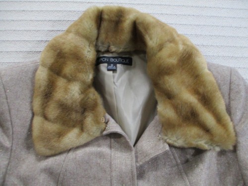 Nipon Boutique Women Jacket 10 Brown Lined Button Long Sleeve Faux Far Wool - Picture 2 of 11