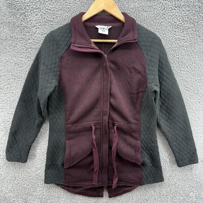 Magellan Outdoors Women's M Full Zip Jacket Gray Burgundy Fleece Quilted Sleeves