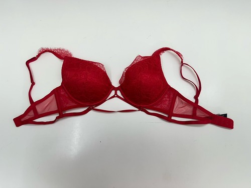 Victorias Secret Womens Bra 32D Very Sexy Lightly Lined Plunge Red Lacy Strappy