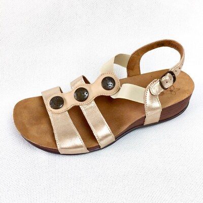 SAS Women's Studded Strappy Open Toe Sandals Champagne Gold Leather  Wide