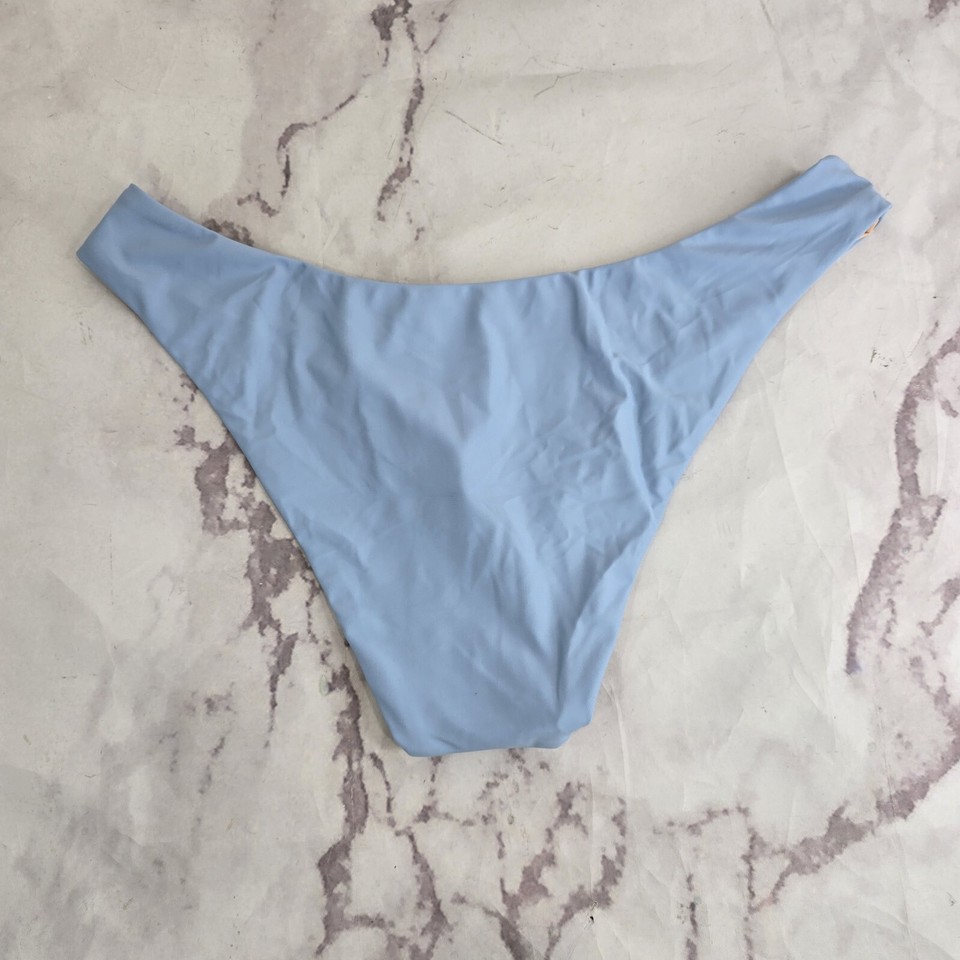 J Crew Swim Bottom Medium Blue Curved Waist Bikini High Cut Cheeky Mid