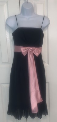 Cache Dress Womens Size 0 Black Pink Bow Satin Cocktail Retro Barbiecore Classic