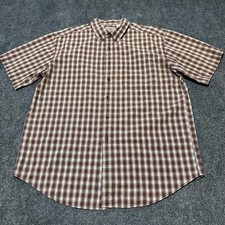 LL Bean Shirt Mens Large Burgundy Plaid Cotton Button Down Collar Short Sleeve