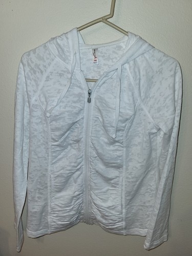 Exertex Girls Size PM White Semi Sheer Hooded Sweatshirt Full Zip L Sleeve 26 L - Picture 3 of 24