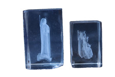 2 Old Ornaments Art Crystal 3D Statues Inner Carving Virgin Mary & Jesus Christ