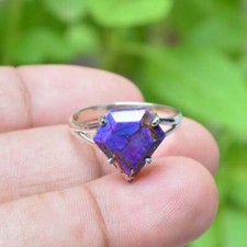 Solid 925 Sterling Silver Purple Copper Turquoise Women's Handmade Ring