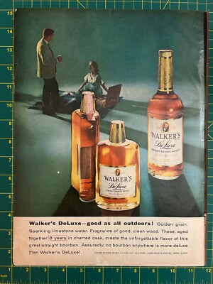 1959 Vintage Walker's DeLuxe Straight Bourbon Whiskey 8 Years Cask Print Ad U1