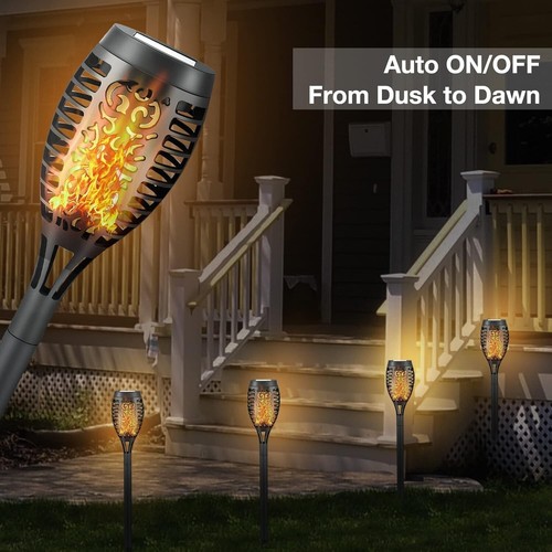 4 Pack Led Outdoor Waterproof Solar Torch Light W/ Flickering Flame, Auto On/Off - Picture 3 of 6