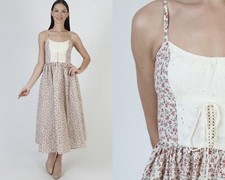 Vintage Gunne Sax Prairie Dress Jessica McClintock Corset Calico Sundress Size 7