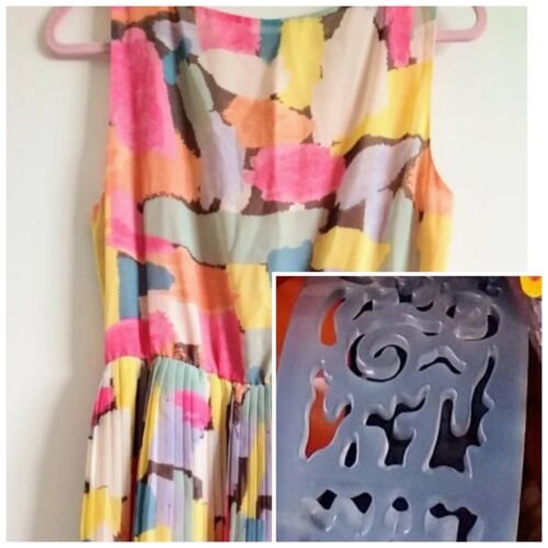 Pleated Dress Women's M Sleeveless Sheer & Lined Pink Multi Colors Black Rainn - Picture 17 of 18