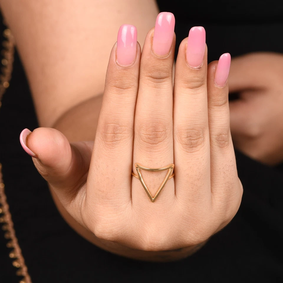Anillo triángulo abierto enchapado en oro amarillo banda geométrica hecha a mano para mujeres niñas Foto 3 de 4