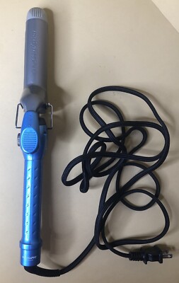 Babyliss Pro Curling Iron Blue 4-Inch Barrel Fabric Cord Heat Settings Clip