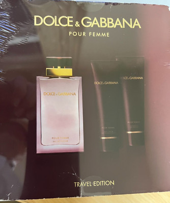DOLCE AND GABBANA POUR FEMME 3 PC SET 3.3 OZ SPRAY+1.6 LOTION+1.6 S/GEL