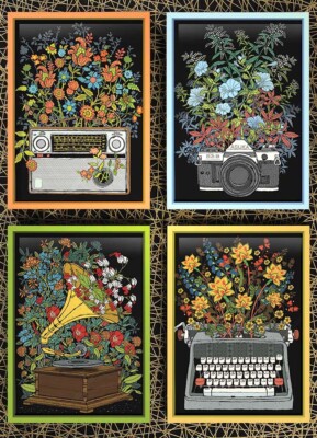 Puzzle Florale Gegenst, 1000 Teile, Blumen, Nostalgie, Radio, Cobble Hill