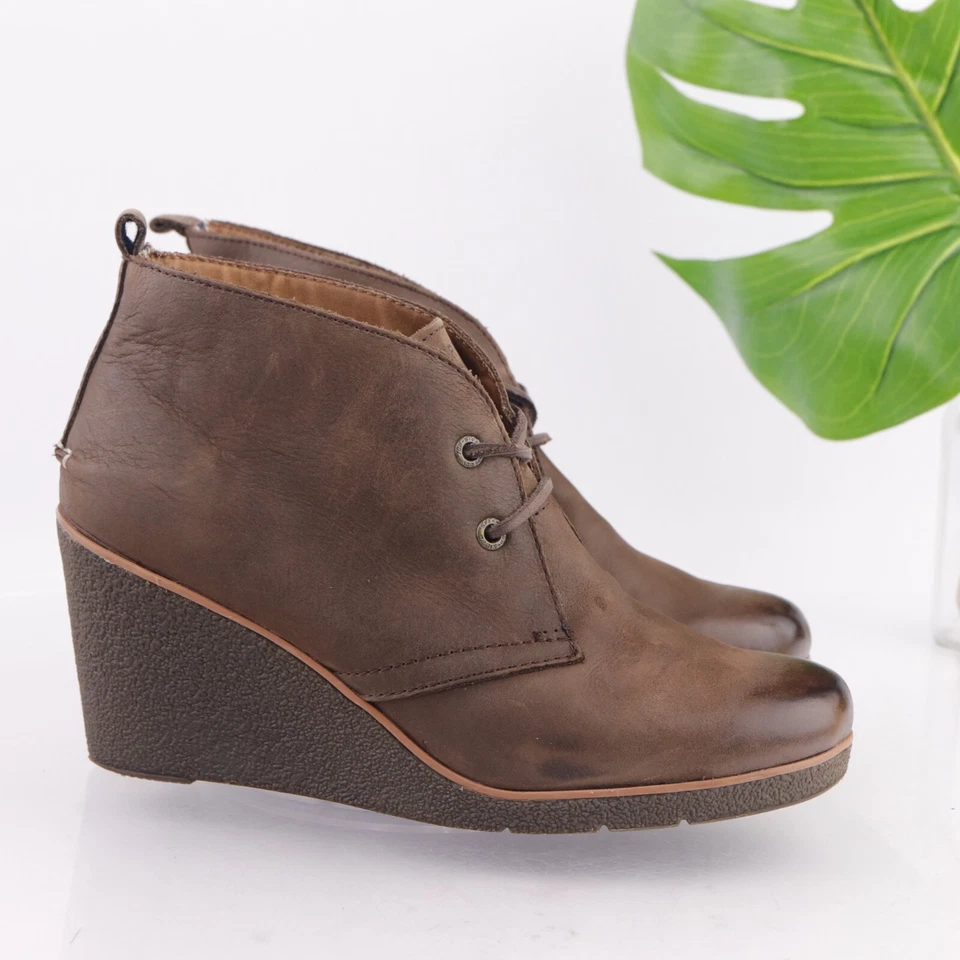 Bota Sperry Harlow para mujer talla 10 tacón de cuña con cordones cuero marrón botín bohemio Foto 4 de 4