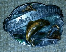 I'd Rather Be Fishing Fish Siskiyou 1980's Vintage Belt Buckle NEVER USED